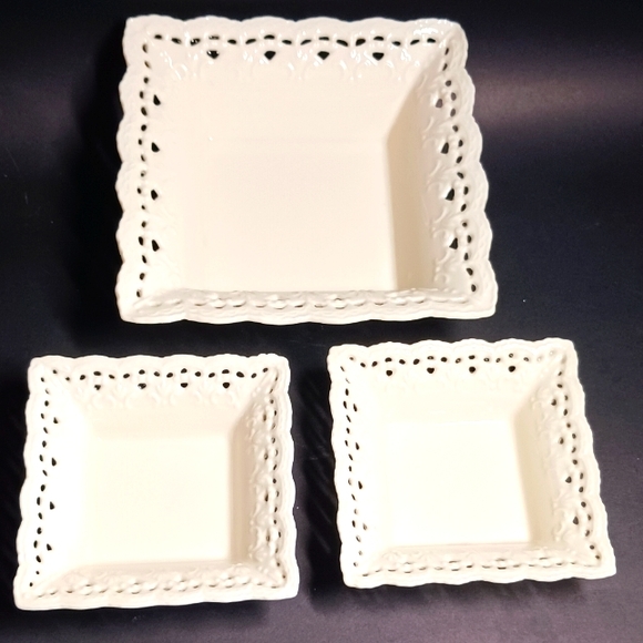 Cream Lace Pattern Skye McGhie fine porcelan bowls, set of 3 - Picture 1 of 6